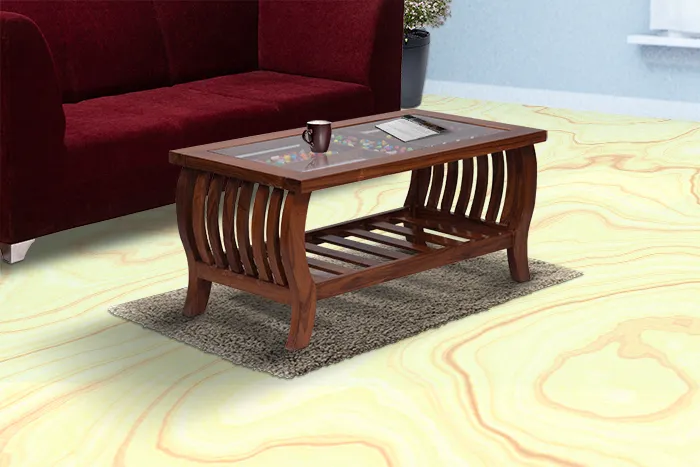 VIVDeal Glass Teak Center Table